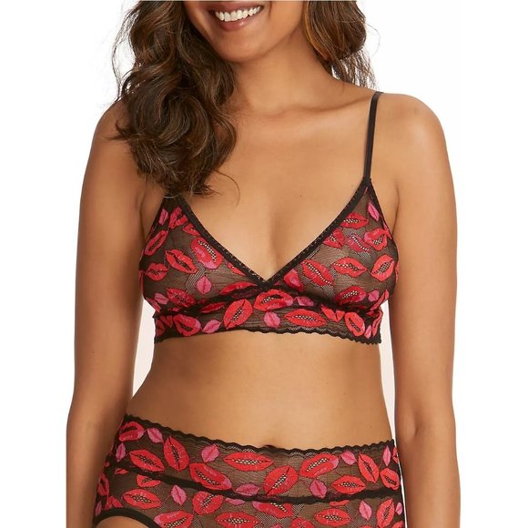 HANKY PANKY Kissing Triangle Bralette - Black Red Lips - NWT - Medium - Picture 4 of 4